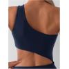 imageMilumia Womens Cut Out One Piece Swimsuit One Shoulder Sleeveless Wireless Bathing SuitsDark Blue