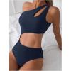 imageMilumia Womens Cut Out One Piece Swimsuit One Shoulder Sleeveless Wireless Bathing SuitsDark Blue