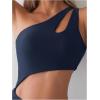 imageMilumia Womens Cut Out One Piece Swimsuit One Shoulder Sleeveless Wireless Bathing SuitsDark Blue