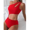 imageMilumia Womens Cut Out One Piece Swimsuit One Shoulder Sleeveless Wireless Bathing SuitsRed