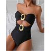 imageMilumia Womens Metal Ring One Piece Swimsuit Cut Out Strapless Bandeau Bathing SuitsBlack