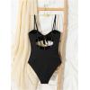 imageMilumia Womens Metal Ring One Piece Swimsuit Cut Out Strapless Bandeau Bathing SuitsBlack