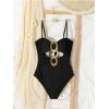 imageMilumia Womens Metal Ring One Piece Swimsuit Cut Out Strapless Bandeau Bathing SuitsBlack