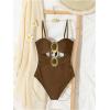 imageMilumia Womens Metal Ring One Piece Swimsuit Cut Out Strapless Bandeau Bathing SuitsBrown