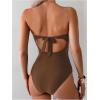 imageMilumia Womens Metal Ring One Piece Swimsuit Cut Out Strapless Bandeau Bathing SuitsBrown