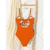 imageMilumia Womens Metal Ring One Piece Swimsuit Cut Out Strapless Bandeau Bathing SuitsOrange