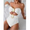 imageMilumia Womens Metal Ring One Piece Swimsuit Cut Out Strapless Bandeau Bathing SuitsWhite