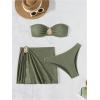 imageMilumia Womens Metal Textured 3 Piece Swimsuit Strapless Bandeau Bikini Set with Coverup Bathing SuitArmy Green