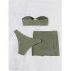 imageMilumia Womens Metal Textured 3 Piece Swimsuit Strapless Bandeau Bikini Set with Coverup Bathing SuitArmy Green