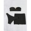 imageMilumia Womens Metal Textured 3 Piece Swimsuit Strapless Bandeau Bikini Set with Coverup Bathing SuitBlack