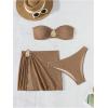 imageMilumia Womens Metal Textured 3 Piece Swimsuit Strapless Bandeau Bikini Set with Coverup Bathing SuitBrown
