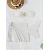 imageMilumia Womens Metal Textured 3 Piece Swimsuit Strapless Bandeau Bikini Set with Coverup Bathing SuitWhite