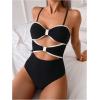 imageMilumia Womens One Piece Cut Out Tie Back Monokini Swimwear Spaghetti Strap SwimsuitsMulticolor