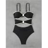 imageMilumia Womens One Piece Cut Out Tie Back Monokini Swimwear Spaghetti Strap SwimsuitsMulticolor