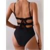 imageMilumia Womens One Piece Cut Out Tie Back Monokini Swimwear Spaghetti Strap SwimsuitsMulticolor
