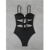 imageMilumia Womens One Piece Cut Out Tie Back Monokini Swimwear Spaghetti Strap SwimsuitsMulticolor