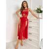 imageMilumia Womens One Piece Leather Teddy Bodysuit Sheer Lingerie SkirtRed
