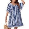 imageMilumia Womens Plus Size Swim Coverup Tie Dye A Line Bikini Cover Ups BeachwearBlue and White