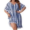 imageMilumia Womens Plus Size Swim Coverup Tie Dye A Line Bikini Cover Ups BeachwearBlue and White
