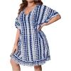 imageMilumia Womens Plus Size Swim Coverup Tie Dye A Line Bikini Cover Ups BeachwearBlue and White