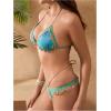 imageMilumia Womens Ruffle Bikini Set Boho Floral Geo Print Tie Halter Frill Swimwear Sexy Bathing SuitLight Sea Green