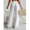 imageMilumia Womens Summer Linen Bathing Suit Cover Up Swim Beach Pants Sheer Wide Leg Swimsuit Coverup PantsWhite