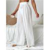 imageMilumia Womens Summer Linen Bathing Suit Cover Up Swim Beach Pants Sheer Wide Leg Swimsuit Coverup PantsWhite