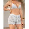 imageMilumia Womens Swimsuit Crochet Cover Up Shorts Drawstring Beach Swim Coverup ShortsWhite
