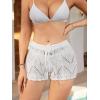 imageMilumia Womens Swimsuit Crochet Cover Up Shorts Drawstring Beach Swim Coverup ShortsWhite