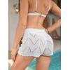 imageMilumia Womens Swimsuit Crochet Cover Up Shorts Drawstring Beach Swim Coverup ShortsWhite