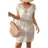 imageMilumia Womens Swimsuit Short Sleeve Crochet Swim Cover Up Knit Bathing Suit Beach DressApricot