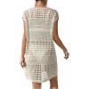 imageMilumia Womens Swimsuit Short Sleeve Crochet Swim Cover Up Knit Bathing Suit Beach DressApricot