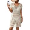 imageMilumia Womens Swimsuit Short Sleeve Crochet Swim Cover Up Knit Bathing Suit Beach DressApricot