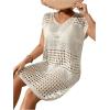 imageMilumia Womens Swimsuit Short Sleeve Crochet Swim Cover Up Knit Bathing Suit Beach DressApricot