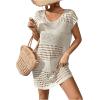 imageMilumia Womens Swimsuit Short Sleeve Crochet Swim Cover Up Knit Bathing Suit Beach DressApricot