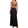 imageMilumia Womens Tassel Trim Wrap Beach Cover Up Long Dress Sleeveless Bikini Coverups KmonoDark Black