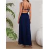 imageMilumia Womens Tassel Trim Wrap Beach Cover Up Long Dress Sleeveless Bikini Coverups KmonoDark Blue