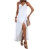 imageMilumia Womens Tassel Trim Wrap Beach Cover Up Long Dress Sleeveless Bikini Coverups KmonoWhite
