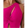 imageMilumia Womens Twisted Front Cut Out Monokini Asymmetrical Neck One Piece SwimsuitHot Pink