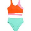 imageMilumia Girls 2 Piece Swimsuits Color Block Cut Out Sport Swimwear Bathing SuitsGreen and Orange