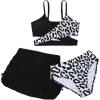 imageMilumia Girls 3 Piece Bikini Set Leopard Print Criss Cross Swimwear with Beach SkirtBlack