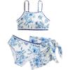 imageMilumia Girls 3 Piece Swimsuit Floral Print Spaghetti Strap Swimwear with Beach SarongsBlue