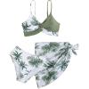 imageMilumia Girls 3 Piece Swimsuits Printed Twist Bikini Set with Coverup Skirt BeachwearA Green