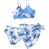 imageMilumia Girls 3 Piece Swimsuits Printed Twist Bikini Set with Coverup Skirt BeachwearMulti White Blue