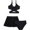 imageMilumia Girls 3 Pieces Bikini Set Wrap Criss Cross Swimsuit Bathing Suit with Ruffle Beach SkirtBlack