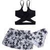 imageMilumia Girls 3 Pieces Bikini Set Wrap Criss Cross Swimsuit Bathing Suit with Ruffle Beach SkirtBlack Floral