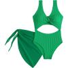 imageMilumia Girls Cut Out One Piece Swimsuit V Neck Twist Front Bathing Suit with Coverup Skirt