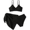 imageMilumia Girls Cute 3 Piece Swimsuit Textured Bikini Set with Beach Cover Up Skirt Bathing SuitBlack