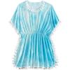 imageMilumia Girls Cute Tie Dye Beach Coverups Pompom Trim Swimsuit Swimwear Cover UpLight Blue