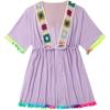 imageMilumia Girls Embroidered Tie Knot Cover Up Sheer Pompom Bikini Coverups BeachwearDusty Purple